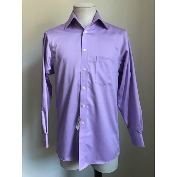 JOSEPH ABBOUD Non-Iron Dress Shirt Size 14.5 32-33 Mauve Herringbone - Picture 1 of 5
